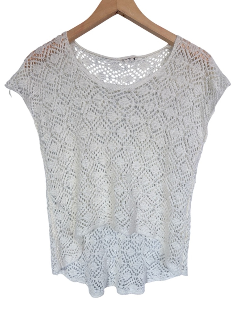 Y2K Crochet Short Sleeve White Women Beach Wear / Poolside Layering Blouse
Sz S
